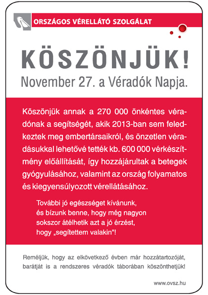 Véradók köszöntése november 27. a véradók napja alkalmából